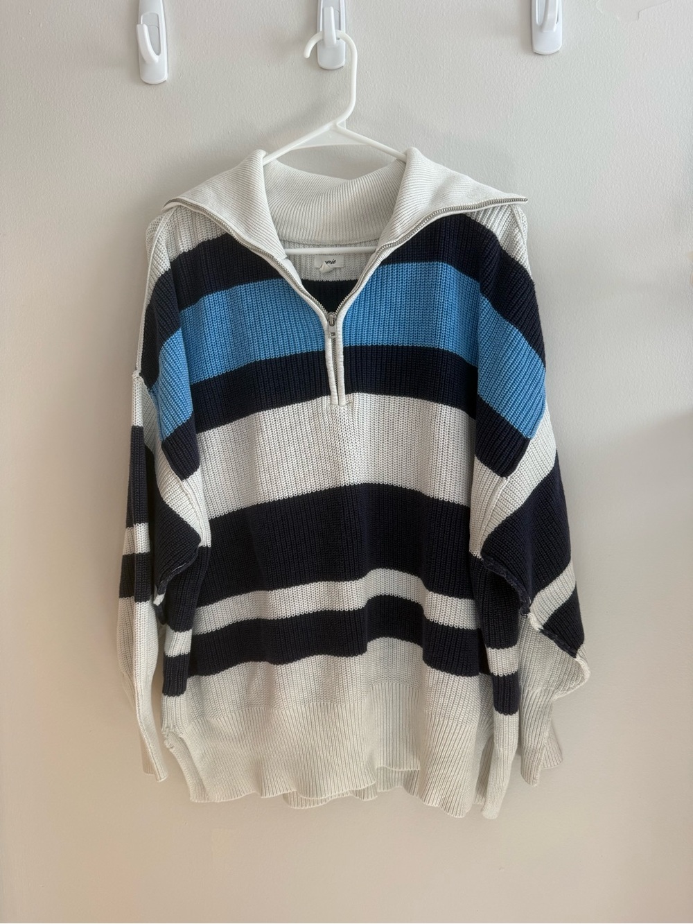 Aerie Blue Striped Quarter Zip Sweater